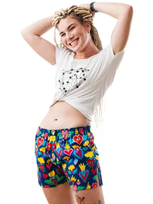 Ladies boxershorts with woven label BELLA - Women's boxer shorts REPRE4SC BELLA BURNING VALENTINE - R4W-BOX-0605L - L